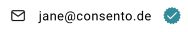 Email address 'jane@consento.org' with a 'quality'-mark on the left